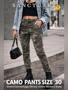 Sanctuary Camo Pants Size 30 Green Camouflage Skinny Utility Military Style